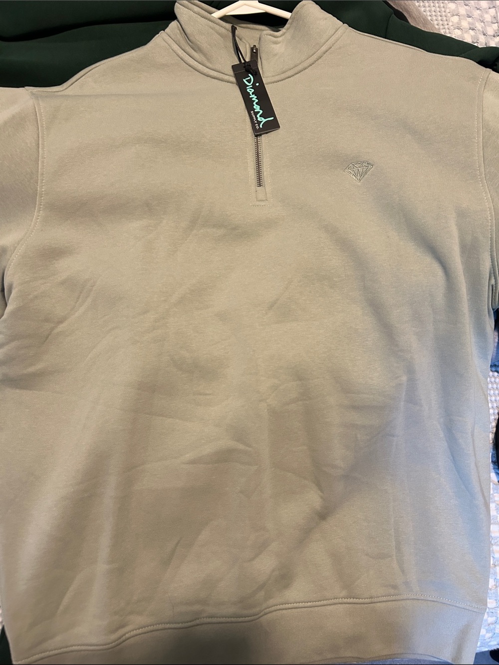 Diamond Supply Co. Men's Sage Green Half-Zip Sweatshirt